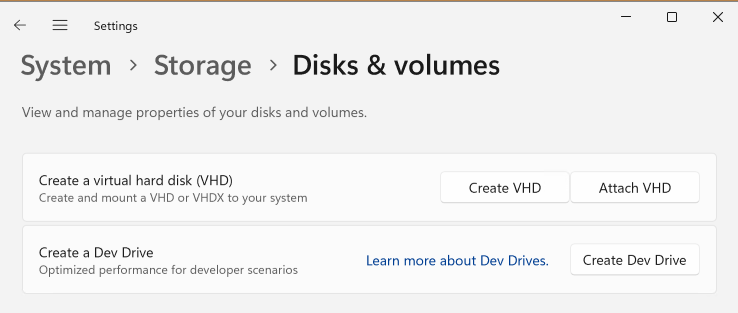 Configuration de DevDrive